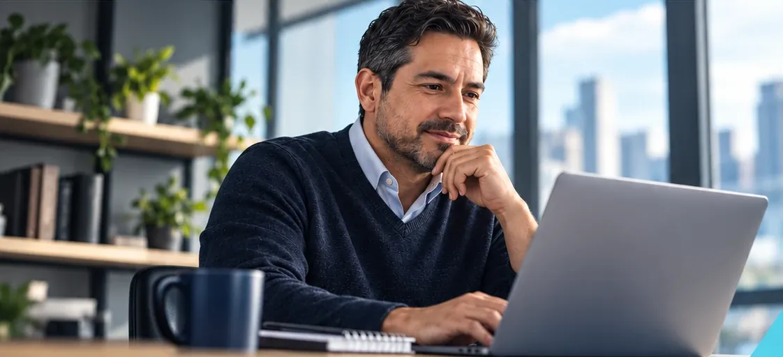 Profesional trabajando en su laptop; imagen ilustrativa de campaña